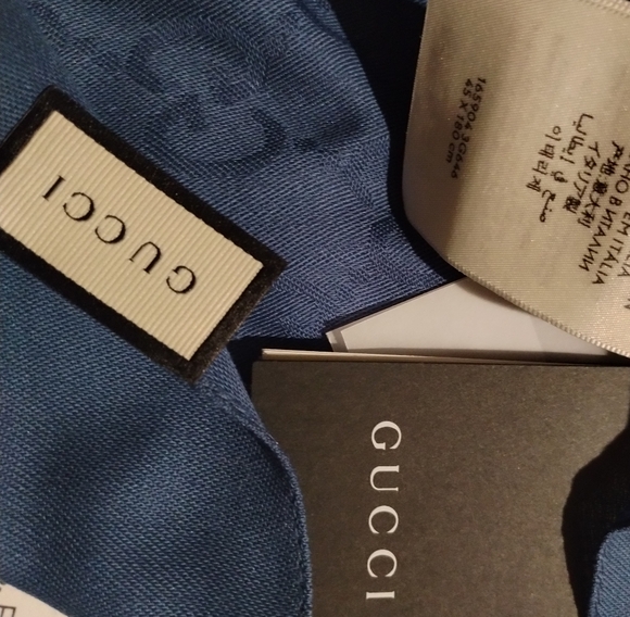Gucci GG Logo Wool and Silk Scarf - Blue- 100% Authentic - Picture 8 of 9